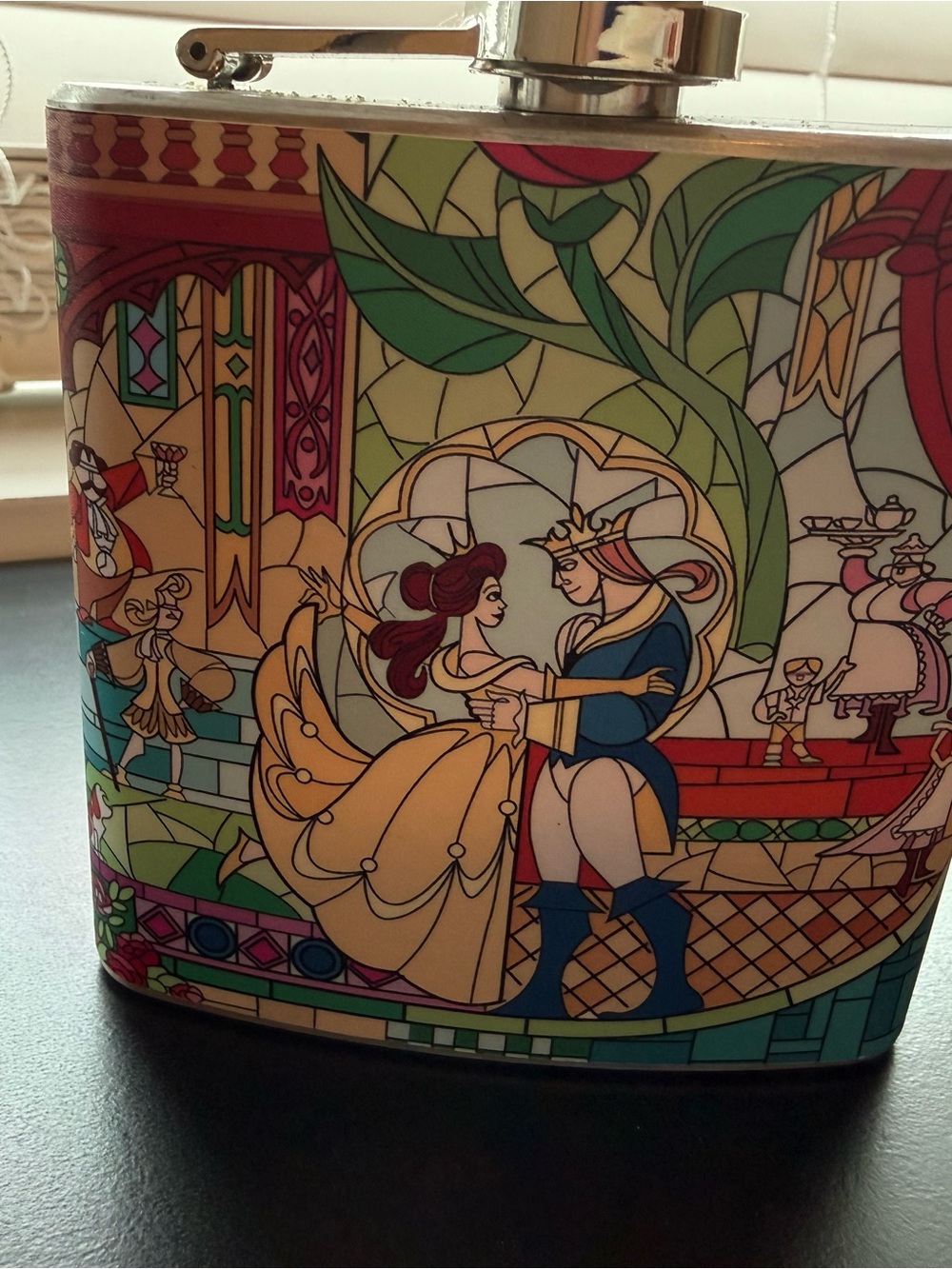 Stained Style Beauty & Beast Flask - Yellow & Blue